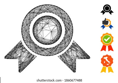 Vector wire frame honour medal. Geometric wire frame flat net generated with honour medal icon, designed with crossed lines. Some bonus icons are added.