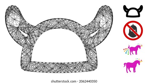 Vector wire frame horned helmet. Geometric wire frame flat network made from horned helmet icon, designed from crossing lines. Some bonus icons are added.