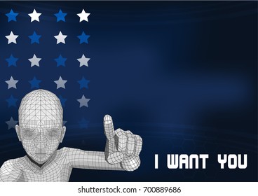 vector wire frame human model point hand i want you