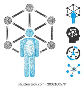 Vector wire frame human network. Geometric wire frame flat network based on human network icon, designed from crossed lines. Some bonus icons are added.