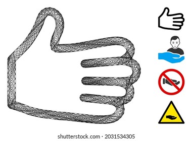 Vector wire frame human palm. Geometric wire frame flat net generated with human palm icon, designed with crossing lines. Some bonus icons are added.