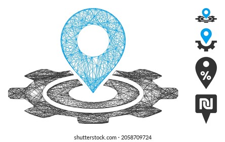 Vector wire frame industrial map marker. Geometric wire frame 2D net made from industrial map marker icon, designed from crossing lines. Some bonus icons are added.