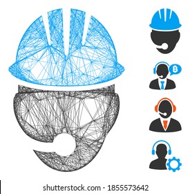 Vector wire frame industrial operator. Geometric wire frame flat network made from industrial operator icon, designed with intersected lines. Some bonus icons are added.