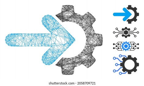 Vector wire frame integration gear. Geometric wire frame 2D network generated with integration gear icon, designed from intersected lines. Some bonus icons are added.