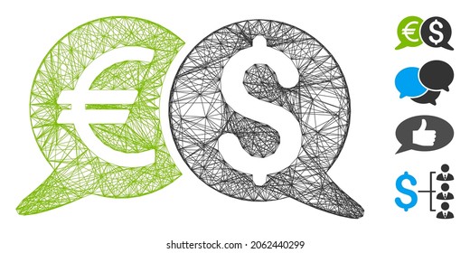 Vector wire frame international payments. Geometric hatched frame 2D network generated with international payments icon, designed with intersected lines. Some bonus icons are added.