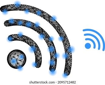 Vector wire frame internet source icon with spots. Geometric linear frame flat net based on internet source icon, generated with crossed lines, with round spots.