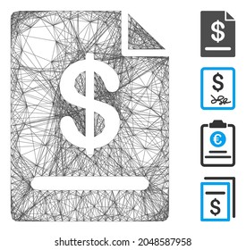 Vector wire frame invoice. Geometric wire frame 2D network generated with invoice icon, designed with crossed lines. Some similar icons are added.