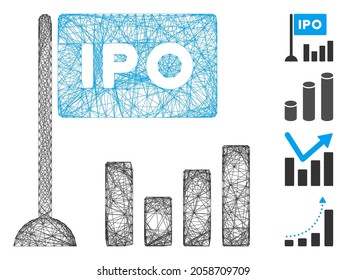 Vector wire frame IPO bar chart. Geometric wire frame flat net made from IPO bar chart icon, designed from intersected lines. Some bonus icons are added.