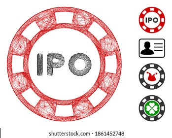 Vector wire frame IPO token. Geometric wire frame flat net made from IPO token icon, designed from intersected lines. Some bonus icons are added.