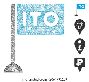 Vector wire frame ITO rectange flag. Geometric wire frame flat network made from ITO rectange flag icon, designed with crossed lines. Some bonus icons are added.