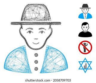Vector wire frame jew. Geometric wire frame 2D network generated with jew icon, designed with intersected lines. Some bonus icons are added.