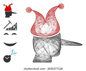 Vector wire frame joker. Geometric wire frame flat net generated with joker icon, designed with crossing lines. Some bonus icons are added.