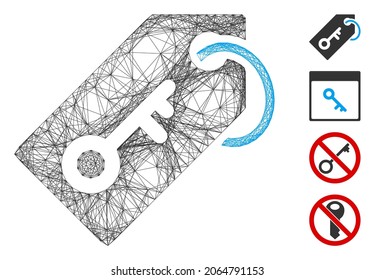 Vector wire frame key token. Geometric hatched frame flat net made from key token icon, designed from intersected lines. Some bonus icons are added.
