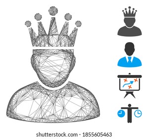 Vector wire frame king. Geometric wire frame 2D network based on king icon, designed with crossed lines. Some bonus icons are added.
