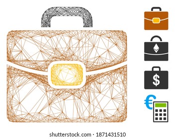 Vector wire frame leather case. Geometric linear frame 2D network made from leather case icon, designed from crossing lines. Some bonus icons are added.