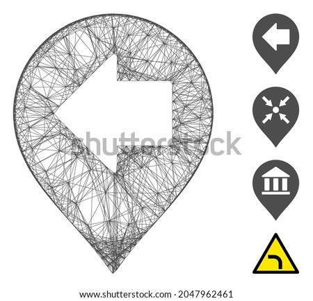 Vector wire frame left arrow marker. Geometric wire frame flat network generated with left arrow marker icon, designed with crossing lines. Some bonus icons are added.