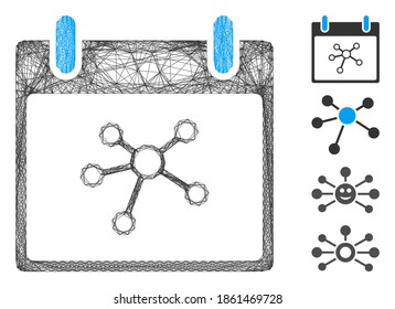 Vector wire frame links calendar day. Geometric wire carcass 2D net generated with links calendar day icon, designed with intersected lines. Some bonus icons are added.
