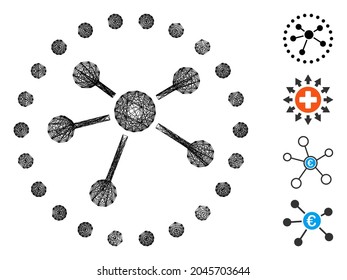 Vector wire frame links diagram. Geometric wire frame 2D network generated with links diagram icon, designed with intersected lines. Some bonus icons are added.