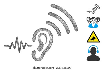 Vector wire frame listen and transmit. Geometric wire frame flat net based on listen and transmit icon, designed with crossing lines. Some bonus icons are added.