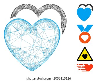Vector wire frame love hearts. Geometric hatched frame flat network generated with love hearts icon, designed with crossing lines. Some bonus icons are added.