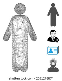 Vector wire frame male. Geometric linear frame flat net made from male icon, designed from crossing lines. Some additional icons are added.