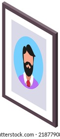 Vector Wire Frame Man Portrait. Colorful Wall Picture Flat Net Made From Man Portrait Icon. Male Character Avatar, Face Of Bearded Adult Man, Family Member Photo. User Face, Personal Account