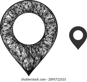 Vector wire frame map mark icon with spots. Geometric wire frame flat network based on map mark icon, generated with crossed lines, with round spots.