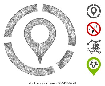 Vector wire frame map marker diagram. Geometric wire frame flat net made from map marker diagram icon, designed from crossed lines. Some bonus icons are added.