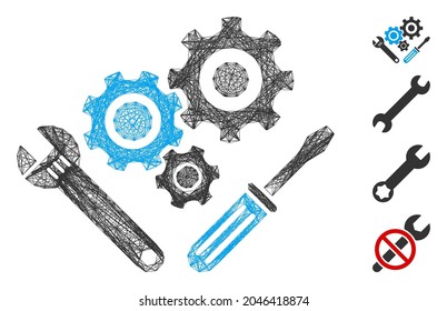 Vector wire frame mechanics tools. Geometric linear frame 2D network generated with mechanics tools icon, designed from intersected lines. Some additional icons are added.