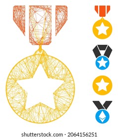 Vector wire frame medal. Geometric wire frame flat network based on medal icon, designed with crossing lines. Some bonus icons are added.