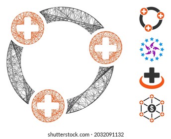 Vector Wire Frame Medical Collaboration. Geometric Wire Frame Flat Net Generated With Medical Collaboration Icon, Designed With Intersected Lines. Some Bonus Icons Are Added.