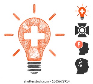 Vector wire frame medical electric lamp. Geometric wire frame flat net based on medical electric lamp icon, designed with crossing lines. Some bonus icons are added.
