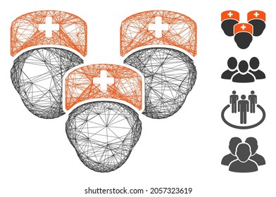 Vector wire frame medical staff. Geometric wire frame 2D network made from medical staff icon, designed from crossed lines. Some bonus icons are added.