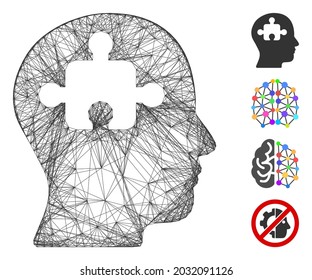 Vector wire frame mind. Geometric wire frame flat network made from mind icon, designed from crossing lines. Some bonus icons are added.
