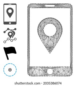 Vector wire frame mobile GPS. Geometric wire frame flat network based on mobile GPS icon, designed with crossing lines. Some bonus icons are added.