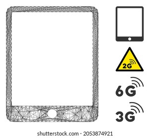 Vector wire frame mobile tablet. Geometric linear frame 2D network based on mobile tablet icon, designed with crossed lines. Some other icons are added.