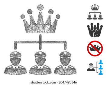 Vector wire frame monarchy structure. Geometric wire frame 2D net based on monarchy structure icon, designed with crossed lines. Some other icons are added.