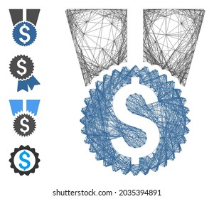 Premio de dinero del marco de alambre de vectores. Marco con tramas geométricas de red 2D hecho a partir del icono de premio de dinero, diseñado a partir de líneas cruzadas. Se añaden algunos iconos adicionales.