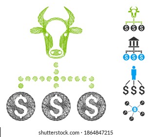 Vector wire frame money cattle relations. Geometric wire frame flat net made from money cattle relations icon, designed from crossing lines. Some bonus icons are added.