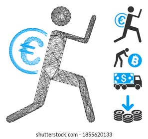 Vector wire frame money courier. Geometric linear frame 2D network made from money courier icon, designed from intersected lines. Some bonus icons are added.