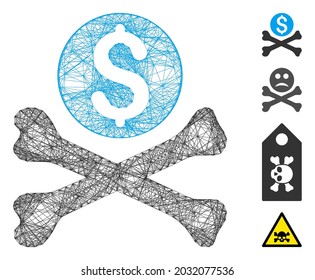 Vector wire frame mortal debt. Geometric wire frame 2D network made from mortal debt icon, designed with intersected lines. Some bonus icons are added.