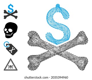 Vector wire frame mortal debt. Geometric wire frame 2D network based on mortal debt icon, designed from crossing lines. Some bonus icons are added.