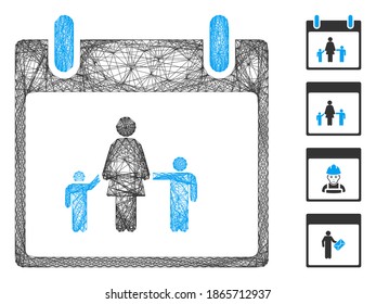 Día calendario de la madre del marco de alambre de vectores. Red 2D de marco geométrico de alambre basado en el icono del día del calendario materno, diseñado a partir de líneas de cruce. Se añaden algunos iconos adicionales.