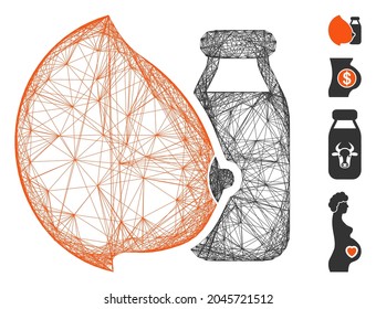 Vector wire frame mother milk. Geometric wire frame flat net based on mother milk icon, designed with intersected lines. Some bonus icons are added.