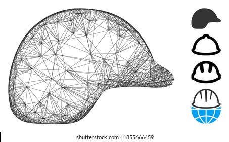 Vector wire frame motorcycle helmet. Geometric wire frame 2D network made from motorcycle helmet icon, designed from crossing lines. Some bonus icons are added.