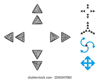 Vector wire frame move out triangles. Geometric wire frame flat net generated with move out triangles icon, designed with crossed lines. Some bonus icons are added.