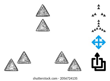 Vector wire frame move out triangles. Geometric wire frame 2D net based on move out triangles icon, designed from intersected lines. Some bonus icons are added.