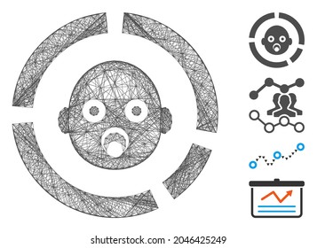 Diagrama de neonatos del marco del vector. Red 2D del marco de alambre geométrico, hecha de un icono de diagrama recién nacido, diseñada con líneas de cruce. Se agregan algunos iconos similares.