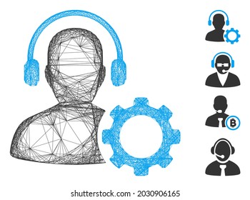 Vector wire frame operator configuration gear. Geometric wire frame flat net made from operator configuration gear icon, designed from crossed lines. Some bonus icons are added.