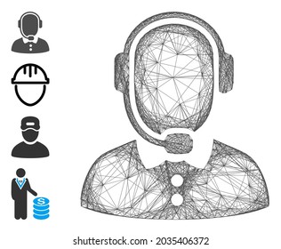 Vector wire frame operator. Geometric wire frame 2D net made from operator icon, designed from crossed lines. Some bonus icons are added.